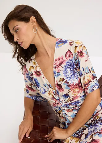 Robe midi twistée devant • sable clair imprimé • Boutique bonprix