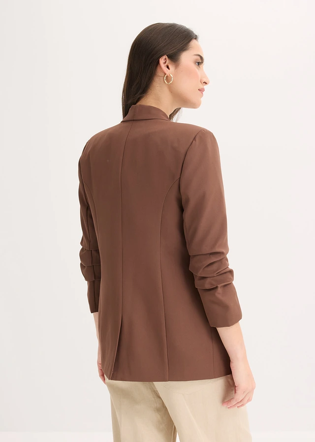 Blazer met plooitjes, Kleur: bruin