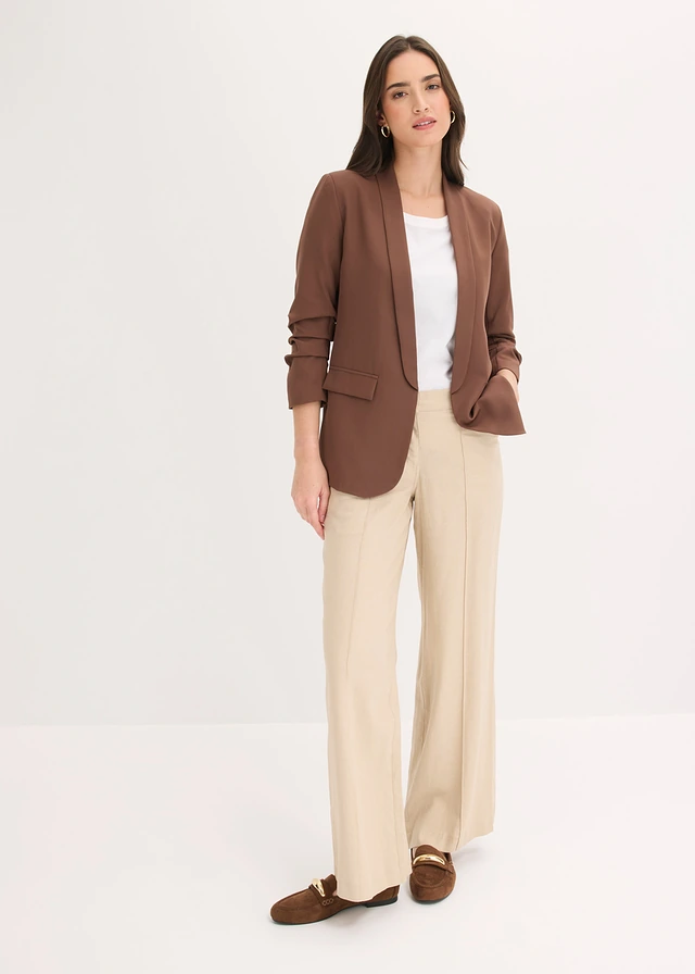 Blazer met plooitjes, Kleur: bruin