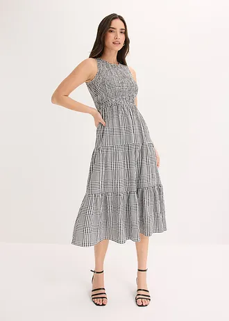 Midi jurk in een viscosemix • zwart-wolwit geruit • bonprix online shop