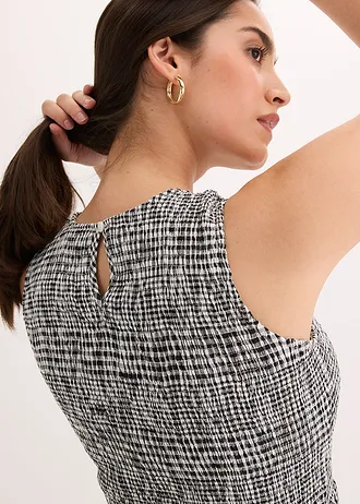 Rochie midi din material cu viscoză • negru/ecru cadrilat • magazin bonprix