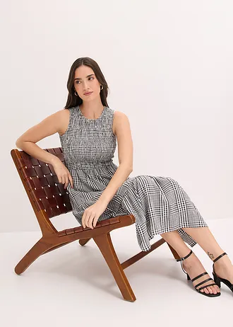 Robe midi • noir-écru carreaux • Boutique bonprix