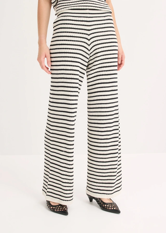 Gebreide broek van luchtige linnenmix • parelwit-zwart gestreept • product-page.page-title-suffix