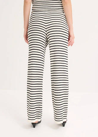 Gebreide broek van luchtige linnenmix, Kleur: parelwit-zwart gestreept