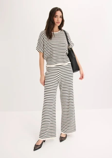Gebreide broek van luchtige linnenmix • parelwit-zwart gestreept • bonprix online shop