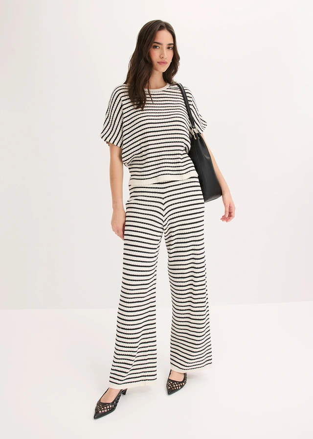 Pantalon léger en maille • blanc nacré-noir rayé • product-page.page-title-suffix