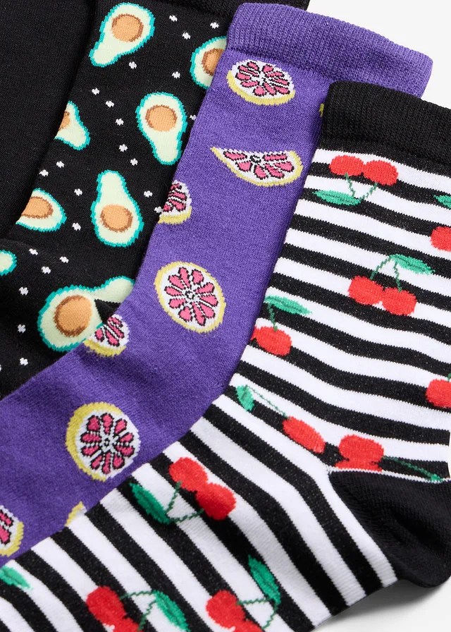 Sokken met biologisch katoen (6 paar), Kleur: zwart + print