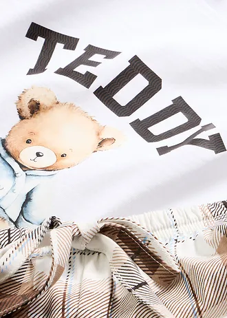 Pijama cu pantaloni scurți din bumbac 100% • alb cadrilat • magazin bonprix