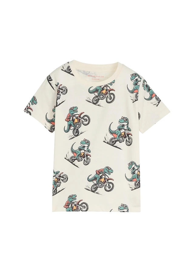 Tom Tailor T-shirt van puur biologisch katoen, Kleur: wolwit met print