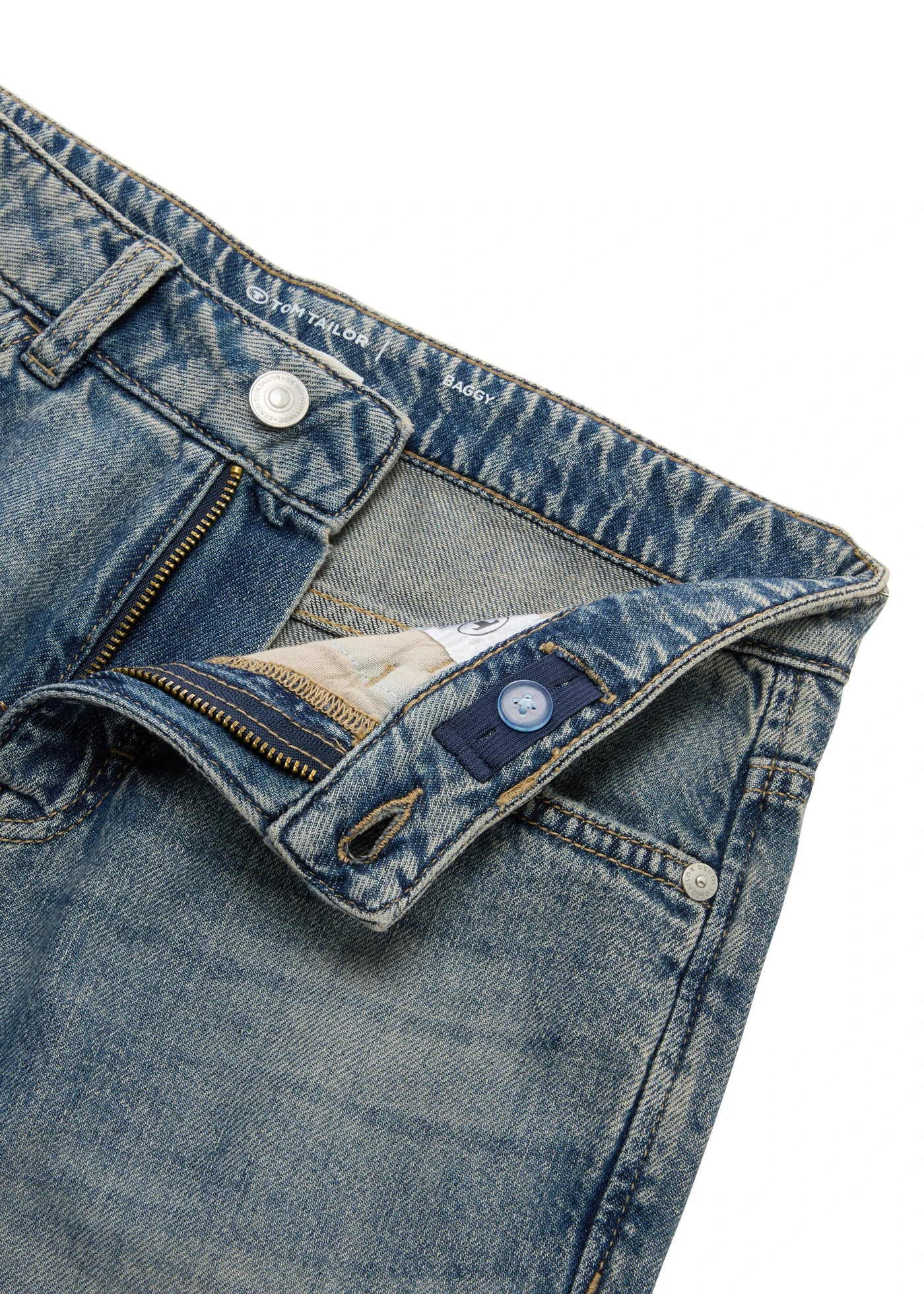 Džínsy baggy Tom Tailor, z čistej bavlny, prestaviteľný pás • modrá denim used • obchod bonprix