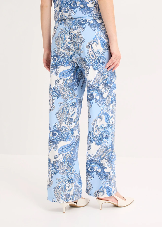 Gedessineerde broek van soepele viscose, Kleur: wit-lichtblauw