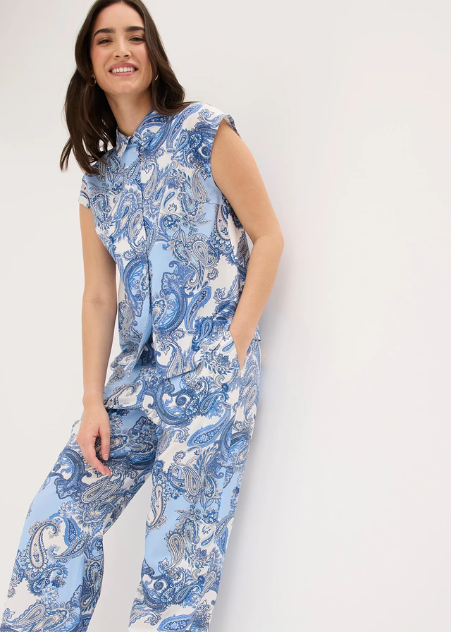 Pantalon imprimé en viscose fluide • blanc-bleu clair paisley • product-page.page-title-suffix