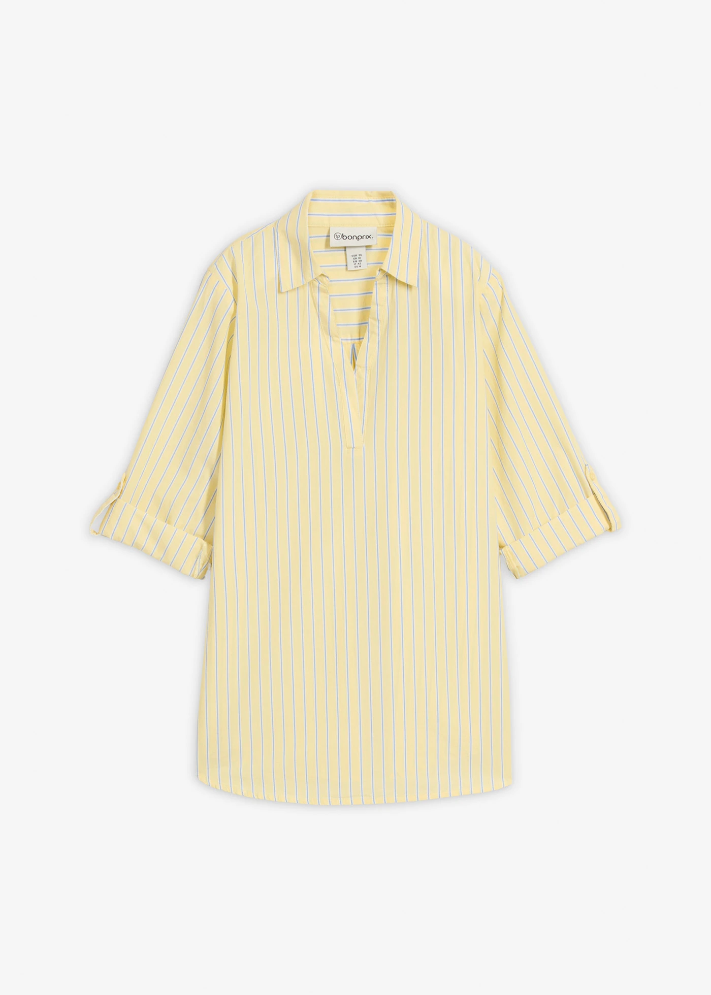 Blouse van puur katoen • lichtgeel-middenblauw-wolwit gestreept • bonprix online shop