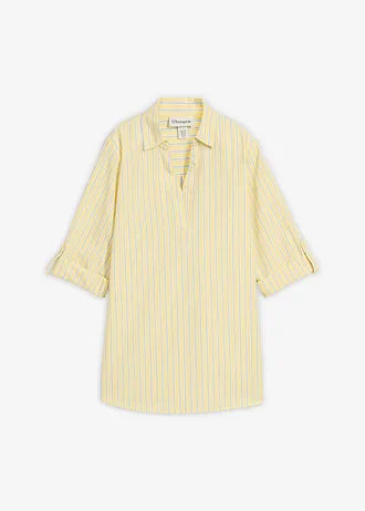 Blouse van puur katoen, Kleur: lichtgeel-middenblauw-wolwit gestreept