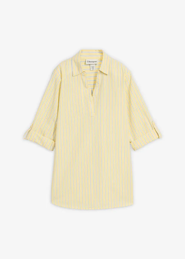 Blouse van puur katoen • lichtgeel-middenblauw-wolwit gestreept • bonprix online shop