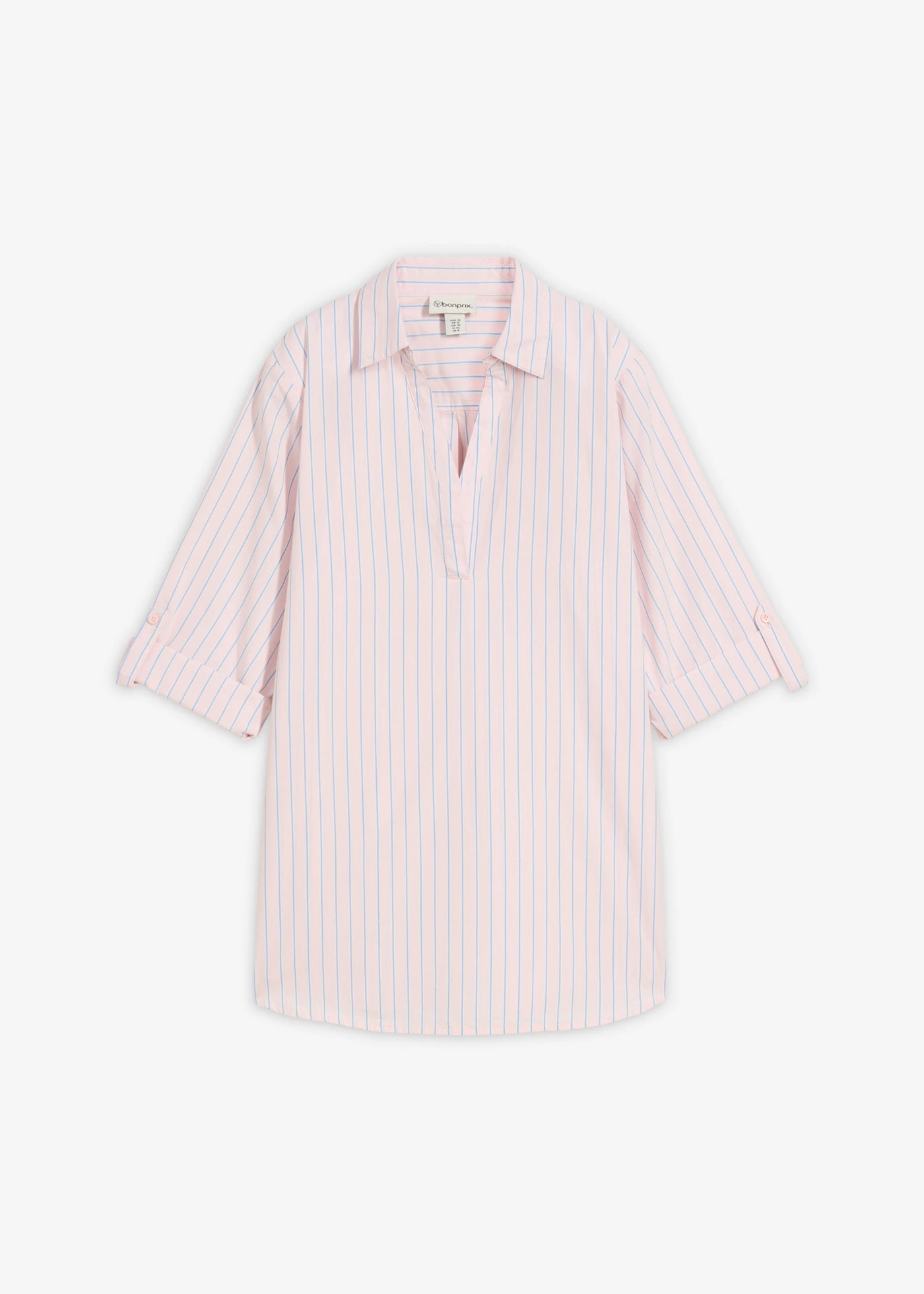 Blouse 100% coton • rose clair-bleu moyen-écru rayé • Boutique bonprix