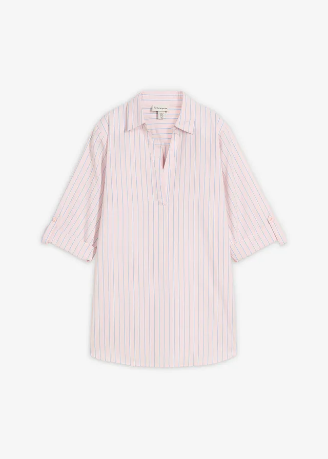 Blouse van puur katoen • lichtroze-middenblauw-wolwit gestreept • bonprix online shop