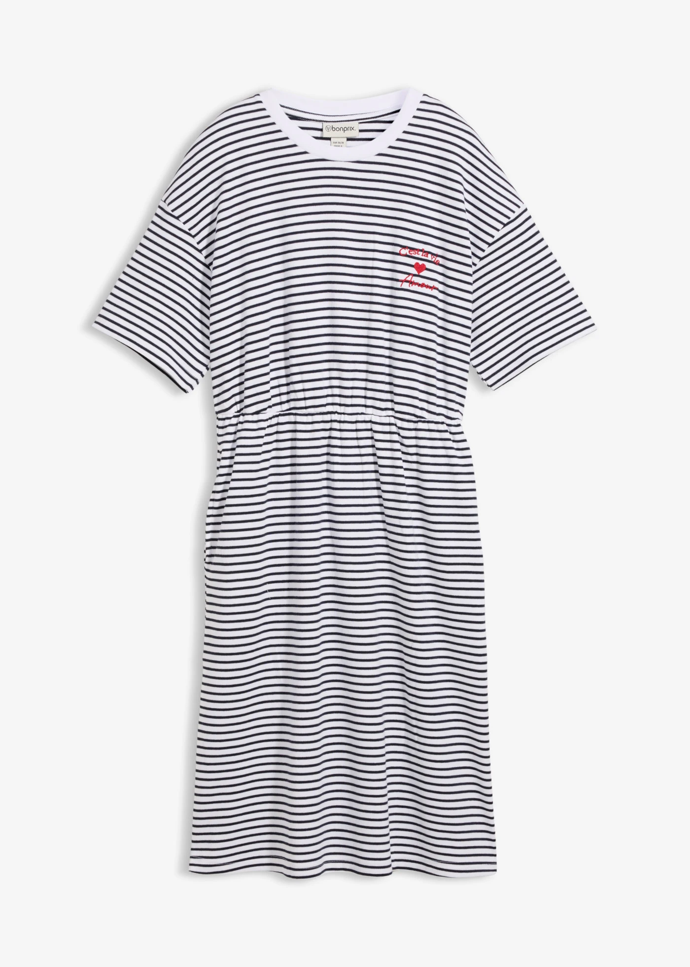 Robe en jersey 100% coton • bleu foncé/blanc rayé • Boutique bonprix