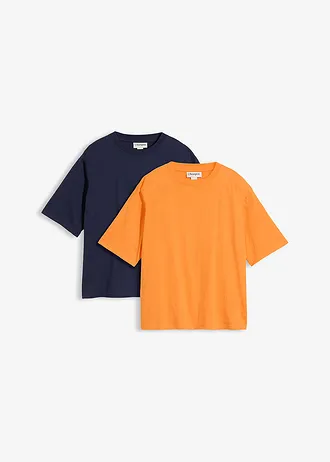 Katoenen boxy shirt van slub garen (set van 2)