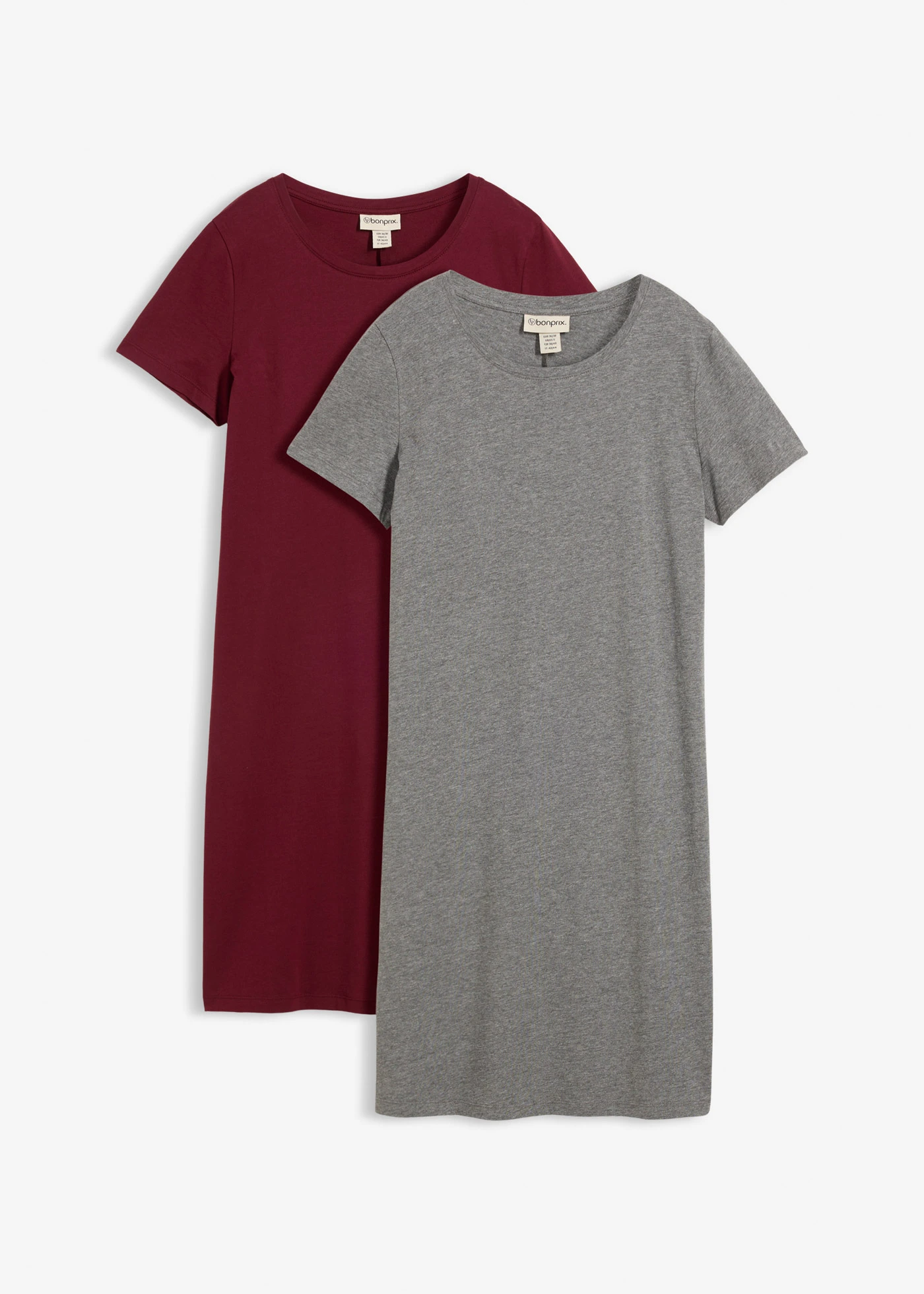 Jersey jurk van puur katoen (set van 2) • grijs gemêleerd+esdoornrood • bonprix online shop