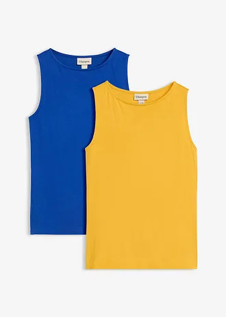 Lot de 2 tops en viscose douce, Couleur: bleu cobalt/jaune safran