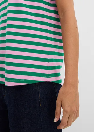 T-shirt z dekoltem w łódkę • jasnoróżowo-zieleń kamieni szlachetnych w paski • sklep bonprix