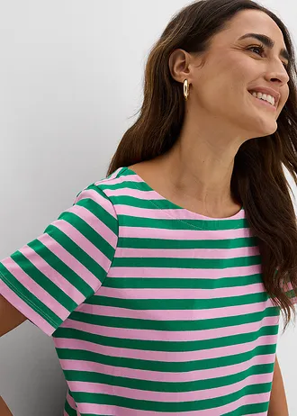 T-shirt met boothals • roze/edelsteengroen gestreept • bonprix online shop