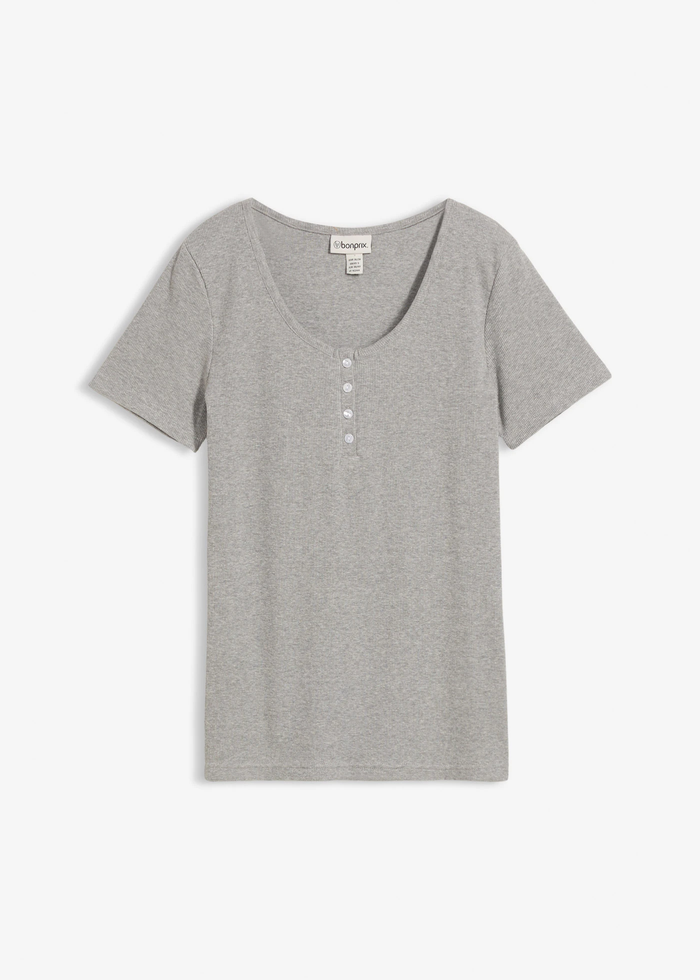 T-shirt col tunisien, 100% coton • gris clair chiné • Boutique bonprix