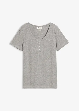 T-shirt col tunisien, 100% coton • gris clair chiné • Boutique bonprix