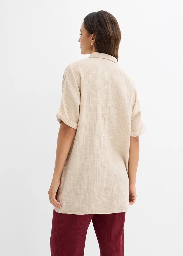 Lange, oversized blouse van mousseline • lichtsand • product-page.page-title-suffix