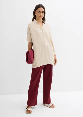 Chemisier long, oversize et doux en gaze de coton • sable clair • Boutique bonprix