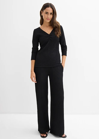 T-shirt et pantalon (ens. 2 pces) en crêpe texturé • noir • Boutique bonprix