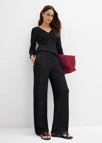 Shirt en broek van zachte  gestructureerde crêpe (2-dlg. set) • zwart • bonprix online shop