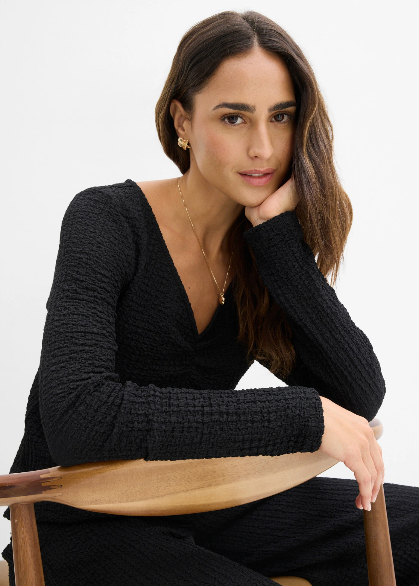 Shirt en broek van zachte  gestructureerde crêpe (2-dlg. set) • zwart • bonprix online shop