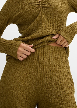 Shirt en broek van zachte  gestructureerde crêpe (2-dlg. set) • natuurgroen • bonprix online shop