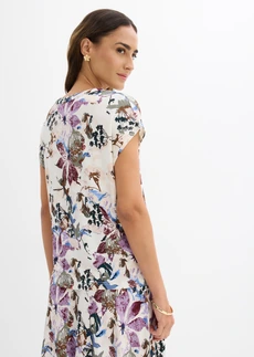 Tunique à manches courtes en viscose fluide, Couleur: écru floral