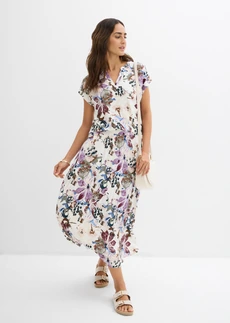 Bluză tricot-tunică cu mâneci scurte din viscoză fluidă • bej-natur floral • magazin bonprix