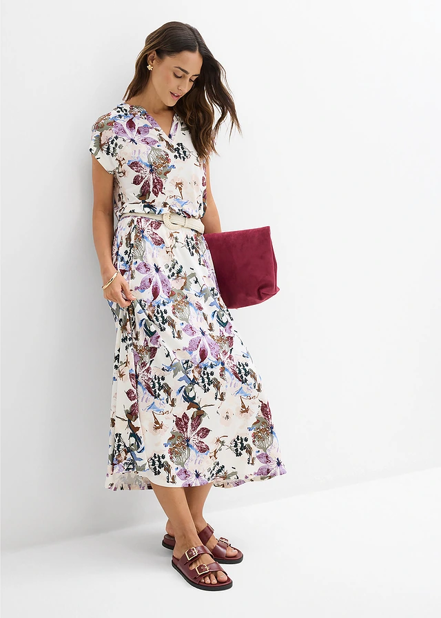 Rok met soepele viscose, Kleur: ecru gebloemd