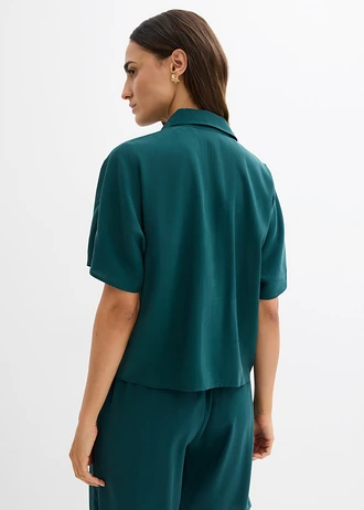 Blouse van een viscosemix met vleermuismouwen, Kleur: diepgroen