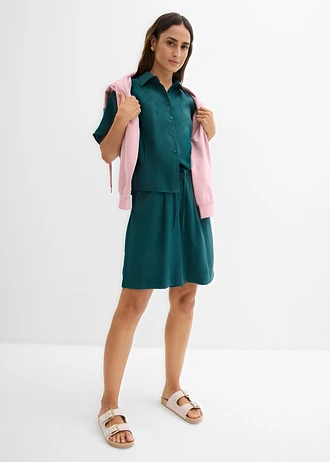 Blouse van een viscosemix met vleermuismouwen, Kleur: diepgroen