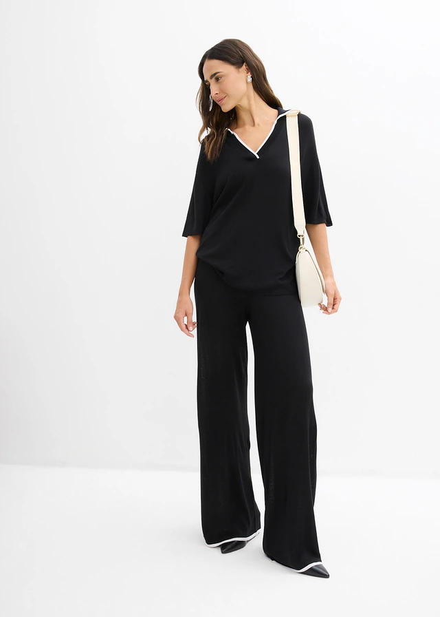 Gebreide broek van een viscose-mix • zwart/wit • product-page.page-title-suffix
