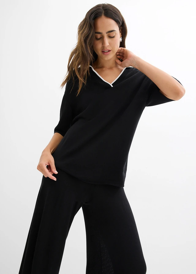 Gebreide broek van een viscose-mix • zwart/wit • product-page.page-title-suffix