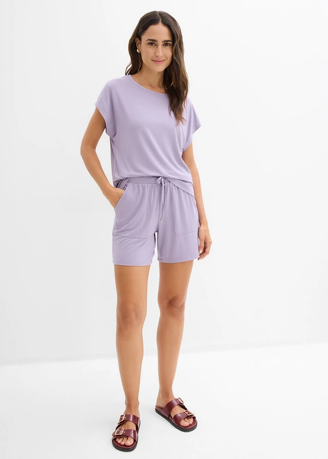 T-shirt et short en viscose extensible (ens. 2 pces), Couleur: violine fumé