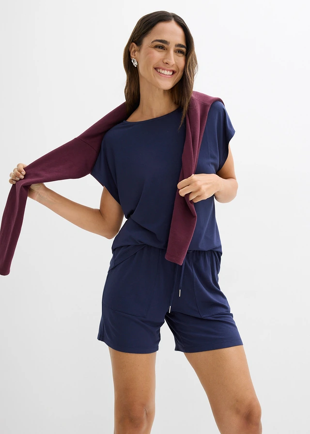 Shirt en korte broek van een zachte viscosemix (2-dlg. set) • donkerblauw • product-page.page-title-suffix