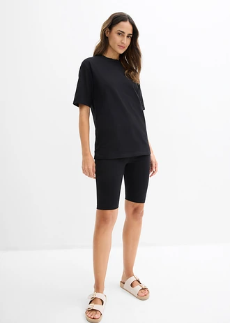 T-shirt i bawełniane kolarki ze stretchem (2 części), kolor: czarny