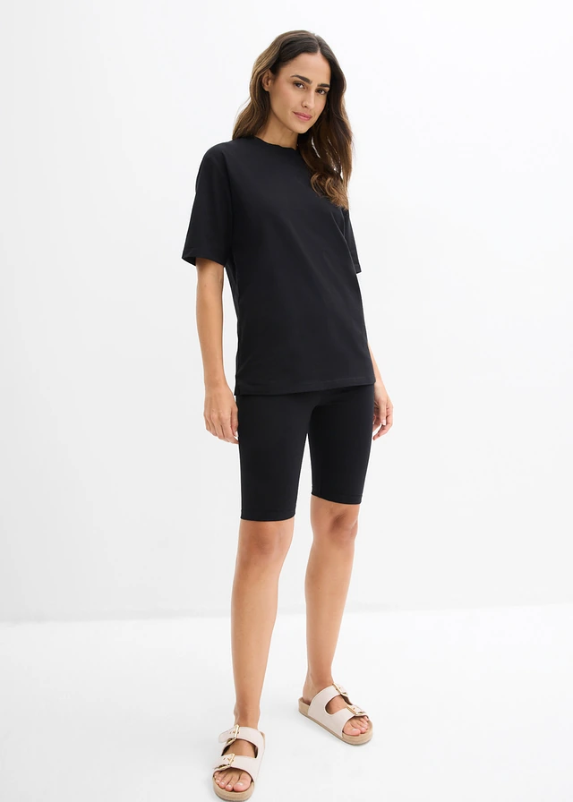T-Shirt en korte legging van stretchkatoen (2-dlg. set) • zwart • product-page.page-title-suffix