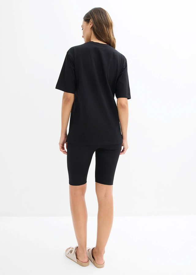 T-Shirt en korte legging van stretchkatoen (2-dlg. set) • zwart • product-page.page-title-suffix