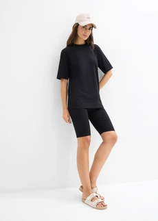 T-Shirt en korte legging van stretchkatoen (2-dlg. set), Kleur: zwart