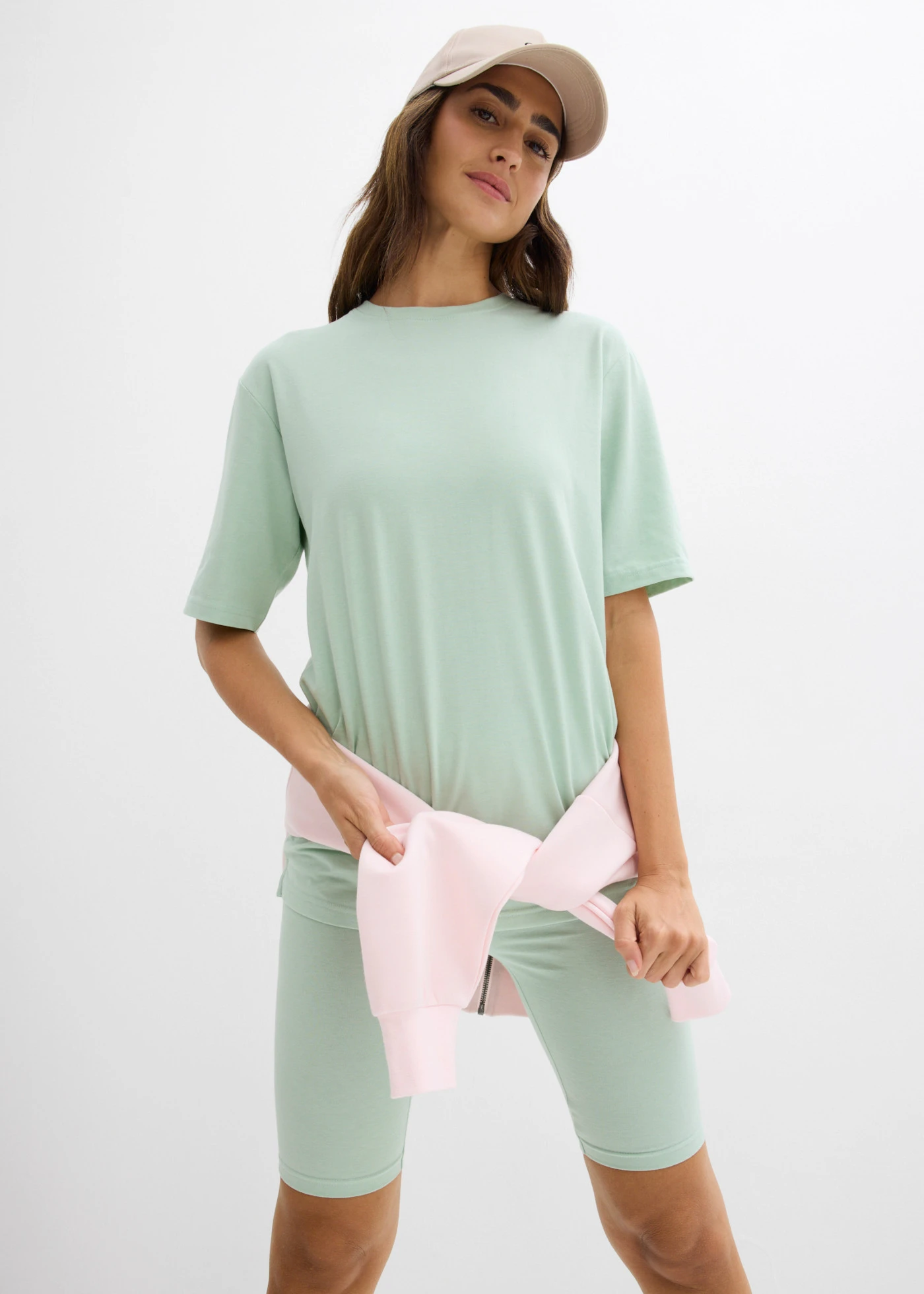 T-Shirt en korte legging van stretchkatoen (2-dlg. set) • kristalmint gemêleerd • bonprix online shop