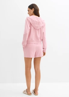 Bluza dresowa rozpinana i szorty dresowe z czystej bawełny organicznej (komplet 2-cz.) • pudrowy róż • sklep bonprix